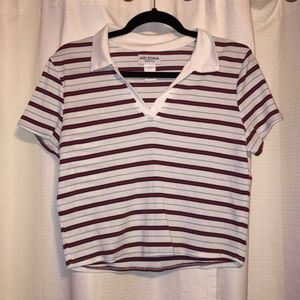 Soft Striped Collared Crop Top